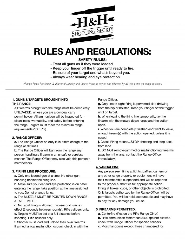 H&H Shooting Sports Gun Range Rules and Regulations